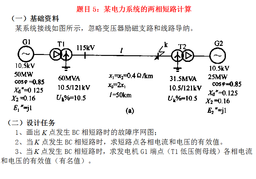 某电力系统的两相短路计算